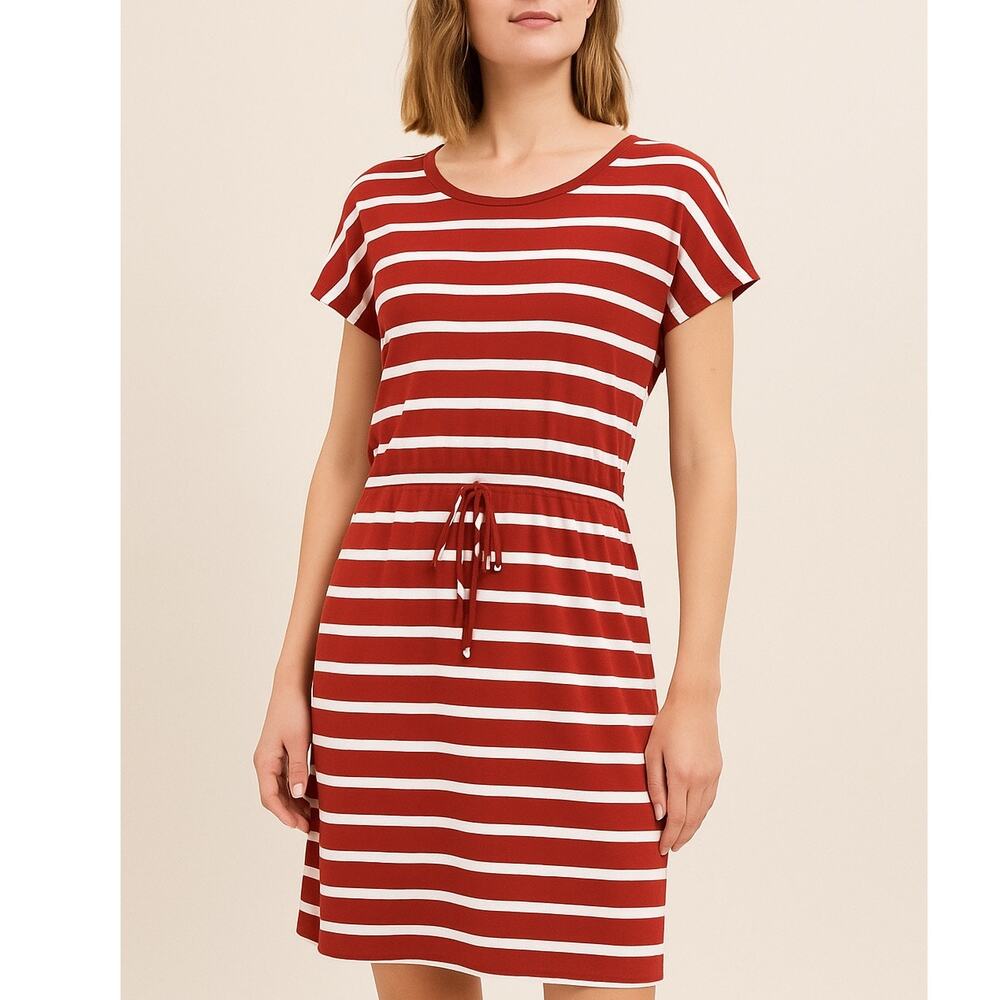 Banana Republic Stripe T-Shirt Shift Dress Red White Petite
